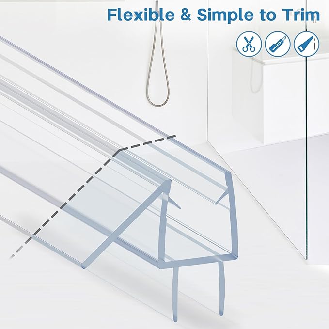 Shower Door Bottom Seal Strip, 2PCS Seal Strip, Ultra Clear PVC, 36" Length, Fits 10mm Thick Glass, Prevents Leaks, Easy Installation, No Adhesive Required (Ultra Clear, 36in for 3/8"(10mm) Door)