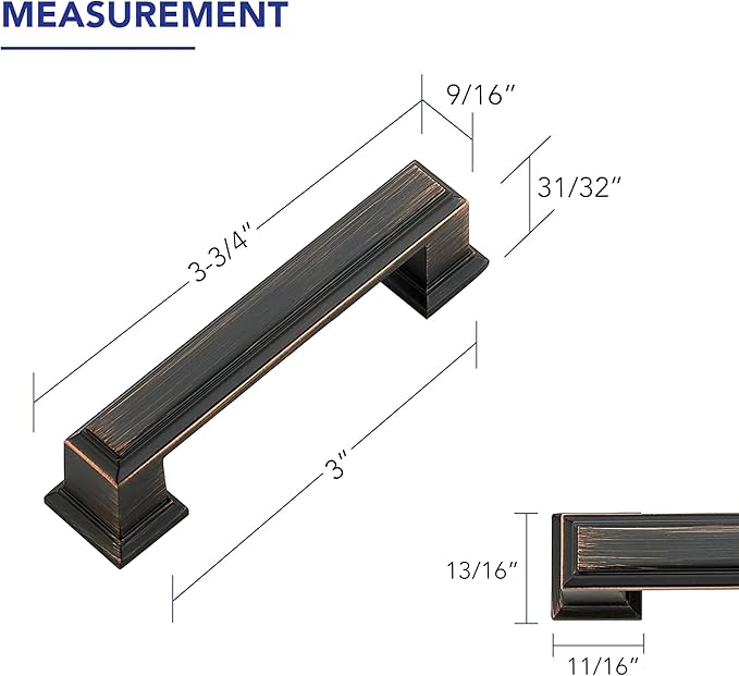 Ravinte Hardware 5 Pack Oil Rubbed Bronze Cabinet Pulls, 3 Inch (76mm) Hole Center Zinc Alloy Drawer Handles for Kitchen Cabinets, Cupboards, Dressers, Square Solid Metal Hardware