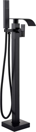 Senlesen Matte Black Free Standing Tub Faucet Floor Mounted Tub Filler Faucet Brass Bathroom Tub Faucets with Hand Shower
