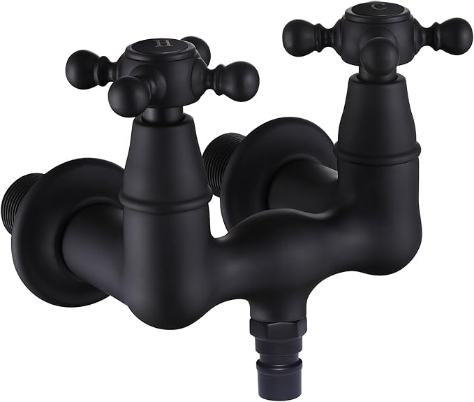 SUMERAIN Vintage Leg Tub Filler 3-3/8-Inch Center Wall Mount Tub Faucet, Cross Handle Matte Black