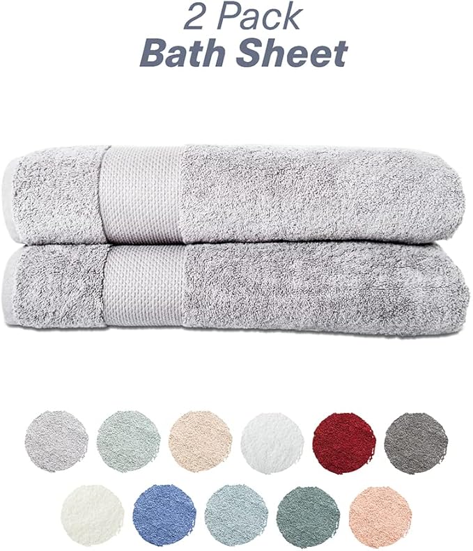 Hencely Bath Sheet Set of 2 - (35x64 Inches) - Luxury Extra Large Oversized Towels, 100% Cotton - Quick Dry, Highly Absorbent, Super Soft - Spa, Hotel, Bathroom - (Bath Sheets 2 Pack, Silver)