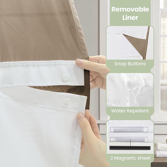 Inhousolu Extra Long No Hook Shower Curtain with Snap in Fabric Liner Set Waffle Weave 230GSM Weighted Hem, Waterproof & Washable Bathroom Curtain Spa Luxury with Mesh Top Window 72" W x 84" L Beige