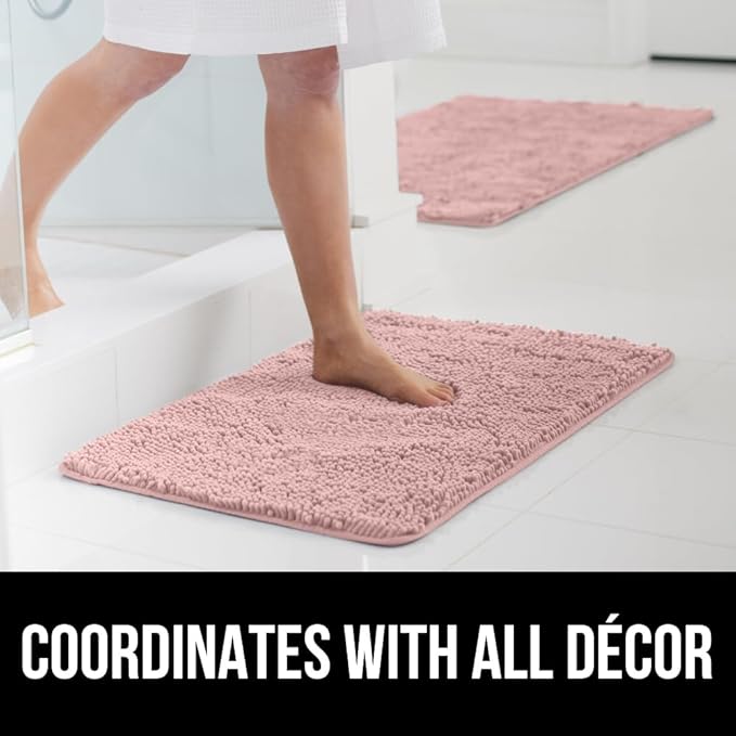 GORILLA GRIP Bath Rug Mat, Soft Absorbent Chenille, Quick Dry Microfiber Mats, Rubber Backing Washable Shower Floor Rugs, Bathmat Runner, US Designed Bathroom Home Decor Accessories 24x17 Dusty Rose