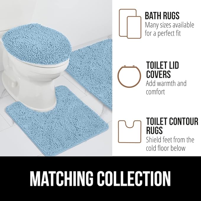 GORILLA GRIP Bath Rug Mat 30x20, Soft Absorbent Chenille, Quick Dry Microfiber Mats, Rubber Backing Washable Shower Floor Rugs, Bathmat Runner, US Designed Bathroom Home Decor Accessories Sky Blue