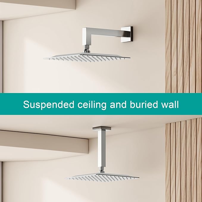 Square Rain Shower Head, High Flow Stainless Steel,Work with any decorative style，All Metal Rainfall Shower Head (Brushed Nickel, 10)