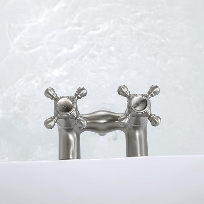SUMERAIN Vintage Tub Faucet Wall Mount Tub Filler 3-3/8-Inch Center Two Cross Handles Brushed Nickel