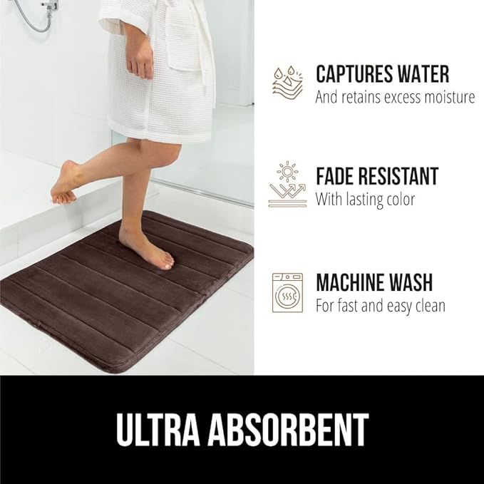 GORILLA GRIP Memory Foam Bath Mat, Soft Absorbent US Designed Bathroom Rug, Gripping Dots Machine Washable Bathmat, Cushioned Floor Mats, Shower Sink Rugs Room Décor Accessories, 36x24 Brown
