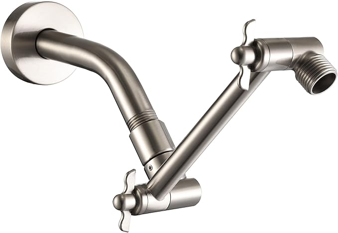 6 Inch Adjustable Shower Head Extension Arm, All-Metal Shower Arm Extender with Locking Set Screw for Rainfall, Fixed, Handheld Showerheads, G1/2 Universal Thread, Easy Installation, Brushed Nickel