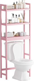 SMIBUY Bathroom Storage Shelf, Bamboo Over-The-Toilet Organizer Rack, Freestanding Toilet Space Saver with 3-Tier Adjustable Shelves (Pink)