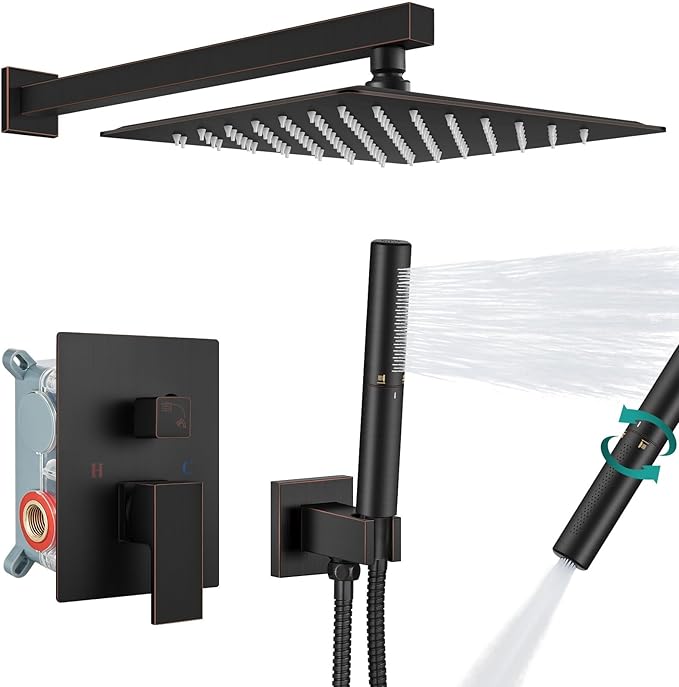 Aolemi Shower Faucet Set, High Pressure Shower System with 2-in-1 Handheld Sprayer, Wall Mount Fixture Combo with Rough-in Valve, 10 Inch Shower Head, Oil Rubbed Bronze