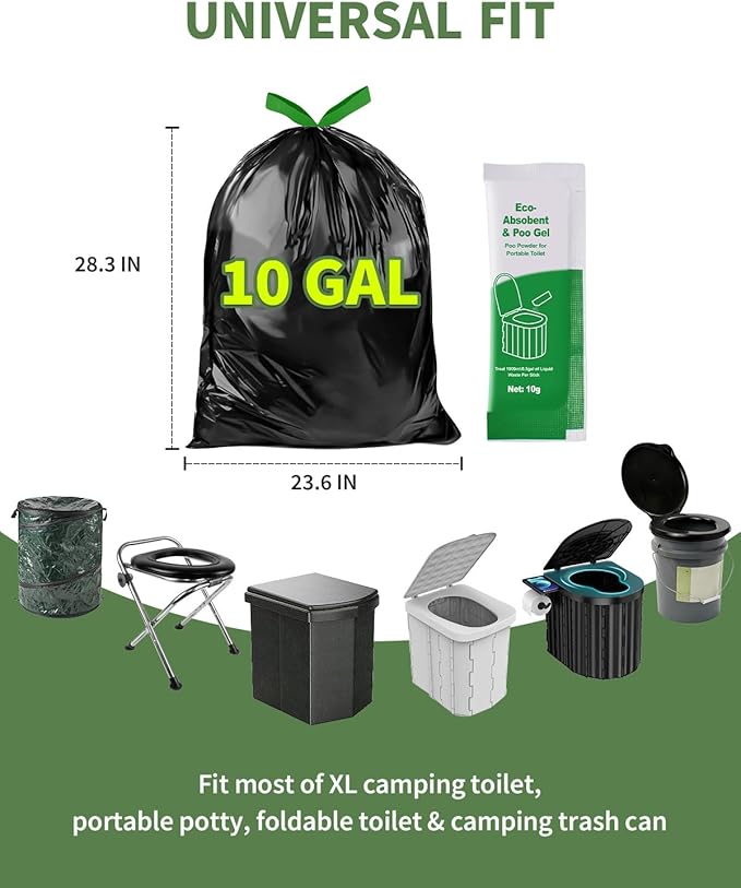 Camping Toilet Bags Poo Gel Set, 35 Count Portable Toilet Bags with 35 Count Camping Toilet Gel, 10 Gallon Composting Toilet for Portable Outdoor Hiking