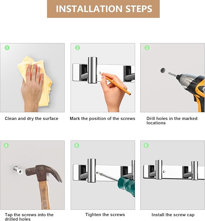 Wall Mounted Coat Rack-4 Hooks, Heavy Duty Stainless Steel Wall Hooks for Towel Coat Bag, Hat Rack Coat Hanger Coat Hooks Towel Racks for Bathroom Entryway Kitchen Hotel (Glossy, 1 Pack)