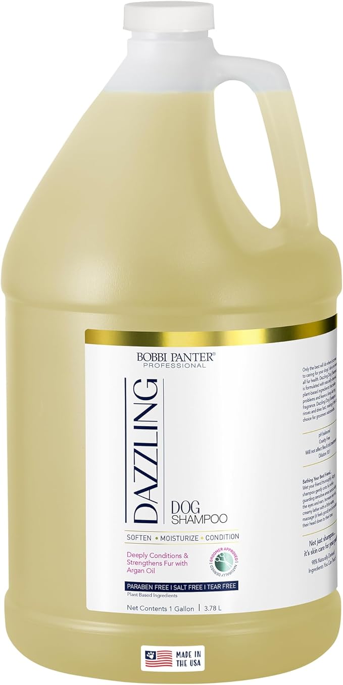 Bobbi Panter Dog Shampoo and Conditioner - Made in USA - All Natural 2-in-1 Formula for Detangles & Reduces Shedding - Concentrated 10:1 for Professional Groomers - Pear Scent, 1 Gallon (Case of 4)