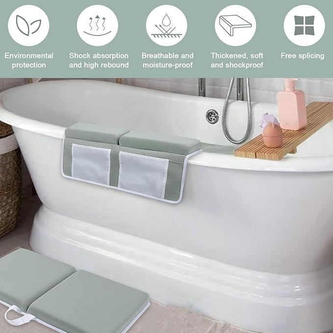 Upgrade Bath Kneeler and Elbow Rest Pad Set - Bath Support for Knees and Elbows - Bath Kneeler Pad with Memory Foam and Bath Organizer - Ideal Bath Kneeling Pad for Bathing