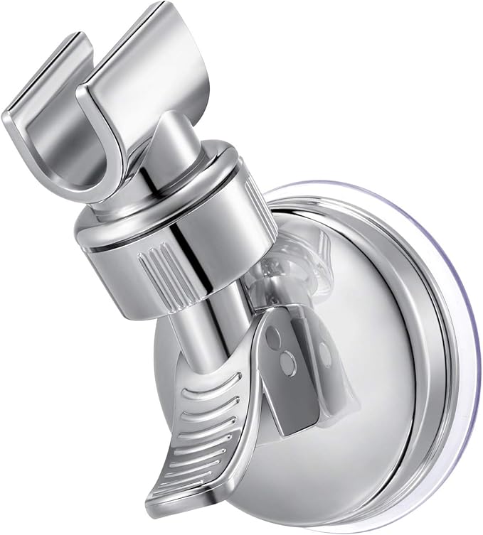 Zhehao Adjustable Shower Head Holder, Removable Suction Cup Shower Head Holder, No Drill Wall Mounted Suction Bracket with Chrome Polished for Marble Glass Metal Ceramic(2,Silver Wrench)
