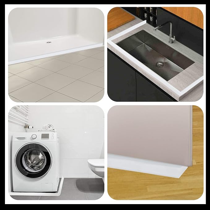 Raycity Collapsible Shower Threshold Water Dam Barrier,Shower Door and Kitchen Water Strip Dam Shower Guard for Dry And Wet Separation Caulk Seal Strip Edge Trim(39Inches/White)
