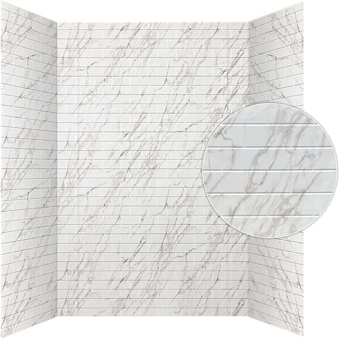 From Plain To Beautiful In Hours 133-640-SUB-KIT Subway Tile - Tub and Shower Wall Panels Surround (Covers/ 96 sq. ft.), Marble, 1 Piece