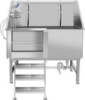 50" Professional Dog Wash Station, Stainless Steel Dog Grooming Tub for Large, Medium & Small Pets - with Anti-Slip Stairs, Drain & Door, Silver