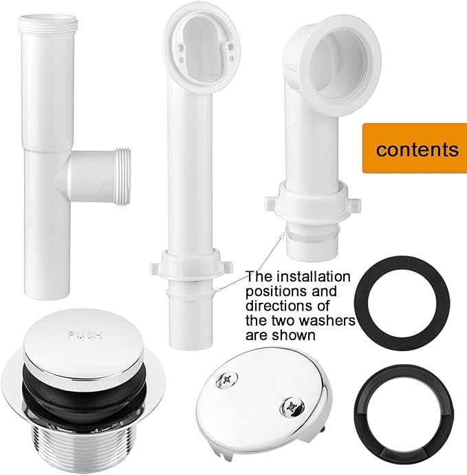 (1 Pack) Yariwiz 1-1/2" Polished Chrome Bathtub Tub Drain Kit Bath Waste Overflow Drain Tube Assembly with Touch-Toe Tub Drain Stopper and Overflow Faceplate Polished Chrome