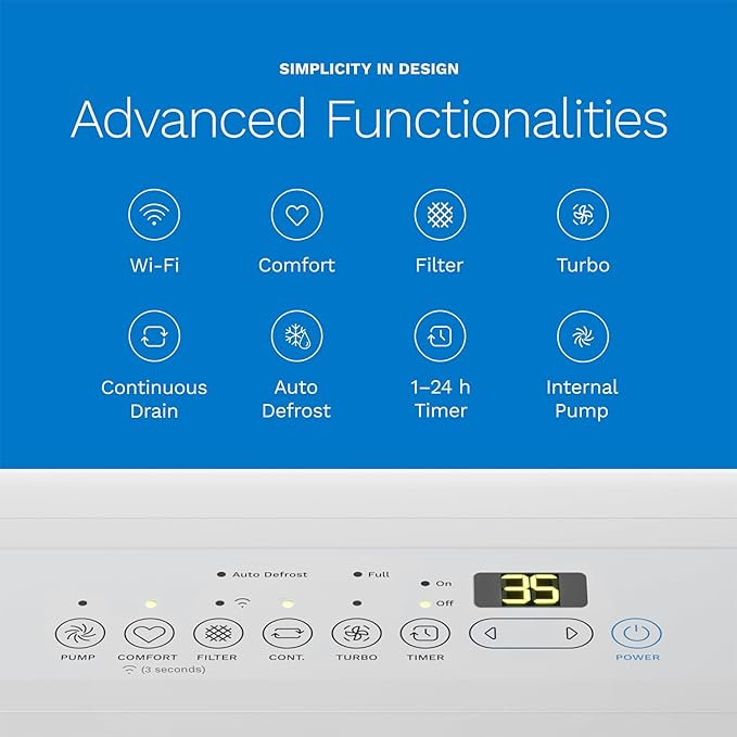 hOmeLabs Dehumidifier for Home, Office, Basements with Powerful Moisture Removal, Humidity Control, Auto Shut-off, Quiet Operation - 7,500 Sq Ft Wi-Fi with Pump (50 Pint MAX 120 Pint at 95°F, 90% RH)