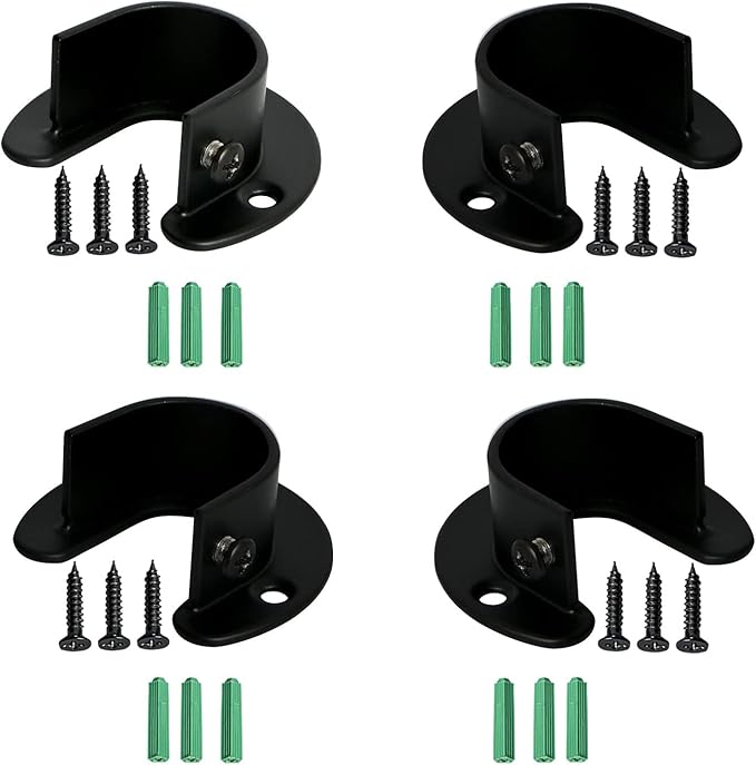 4Pcs Opening Diameter 32 mm (1-1/4"), Stainless Steel Matte Black Flange Rod Bracket Curtain Shower Curtain Rod Mounting Bracket Closet Rod End Support Receptacle