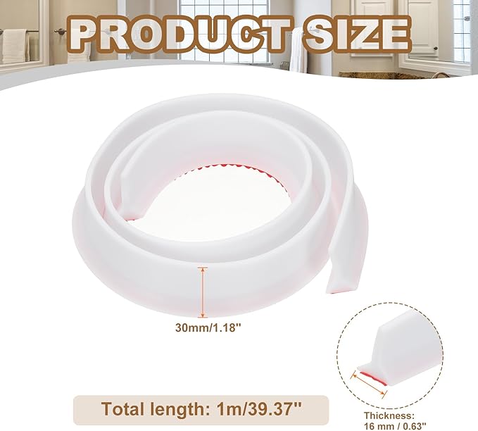 PATIKIL 39 Inch Collapsible Shower Threshold Water Dam Guard, Shower Stopper Barrier Self Adhesive Sink Splash Guards for Frameless Shower Door Bottom, White (1.2"Wx0.6"T)