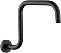 BRIGHT SHOWERS Shower Head Extension Arm 13 Inch S Shaped Gooseneck Shower Riser with Flange, Long Stainless Steel Rainfall Shower Pipe Arm Extender and Shower Neck Replacement, Matte Black