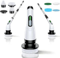 Electric Spin Scrubber - Cordless Bathroom Scrubber with 7 Brush Heads - Dual Speed IPX7 Waterproof Power Scrubber for Heavy-Duty Bathtub, Glass, Tile, and Car Cleaning (White)