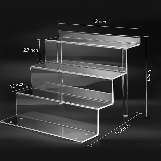 12 Inch Acrylic Shelf for Perfume Organizer in 2 Pack, 4 Tier Funko POP Shelves, Cologne Organizer Tiered Riser Display Stand, Acrylic Display for Decoration