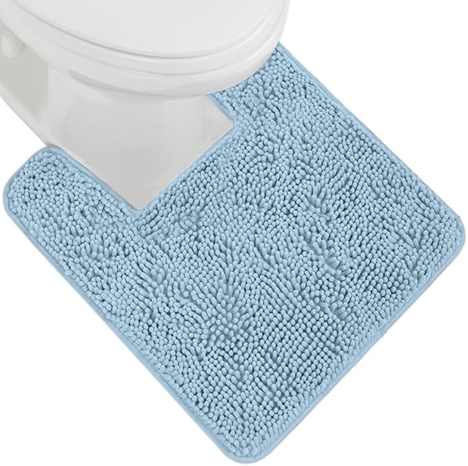 GORILLA GRIP Plush Absorbent Shaggy Chenille Bath Rug Mat for Square Toilet Base with Rubber Backing, Machine Washable Rugs, Soft Microfiber Contour Mats for Toilets, Bathroom Decor, Sky
