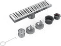 12 Inch Rectangular Shower Floor Drain, Brushed Nickel High Flow Shower Drain Kit with Flange with Hair Filter, Removable Grate Cover, 304 Stainless Steel, Abs Fixing Tray (Brushed)