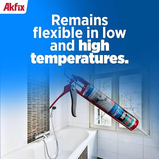 Akfix 100E RTV Silicone Caulk Clear (2x10.1 fl.oz.) - 100% Silicone Sealant Waterproof for Kitchen and Bathroom, Shower, Toilet, Sink, Window and Door, No Discoloring | Clear, 2 Pack