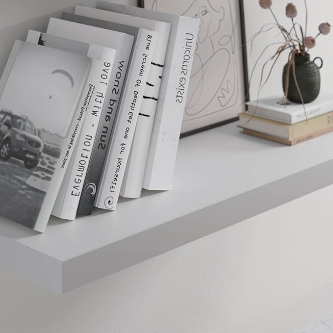 Floating Shelf, Set of 3 Wall Shelf, 24 in W x 12.75 in D x 2 in H Wooden Floating Wall Shelf with Invisible Brackets for Living Room/Bedroom/Bathroom/Kitchen Storage and Decor, White
