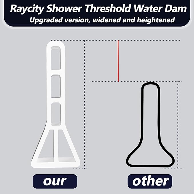 Raycity 3" High Shower Threshold Water Dam 59 IN Collapsible Shower Water Splash Guard for Curbless Shower Threshold Barrier Water Stopper for Wet and Dry Separation Bathroom and Kitchen (White)
