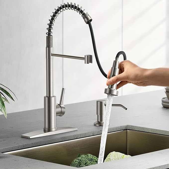 Smart Touch On Kitchen Faucet, 3 Modes Pull Down Sprayer, Sensor Activated, Ceramic Disc Valve, 360-Degree Rotation, 1 or 3 Hole Deck Plate. 10-Year Warranty. (KW-62SN,Brushed Nickel)