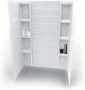 White Acrylic Shower Wall Surround 36"x 60"x 80" - Waterproof, Easy-to-Install, Two Shelf Units Kit Included - Shower Wall Surround Panels - Stacked Tiles Pattern, Classic Shelves
