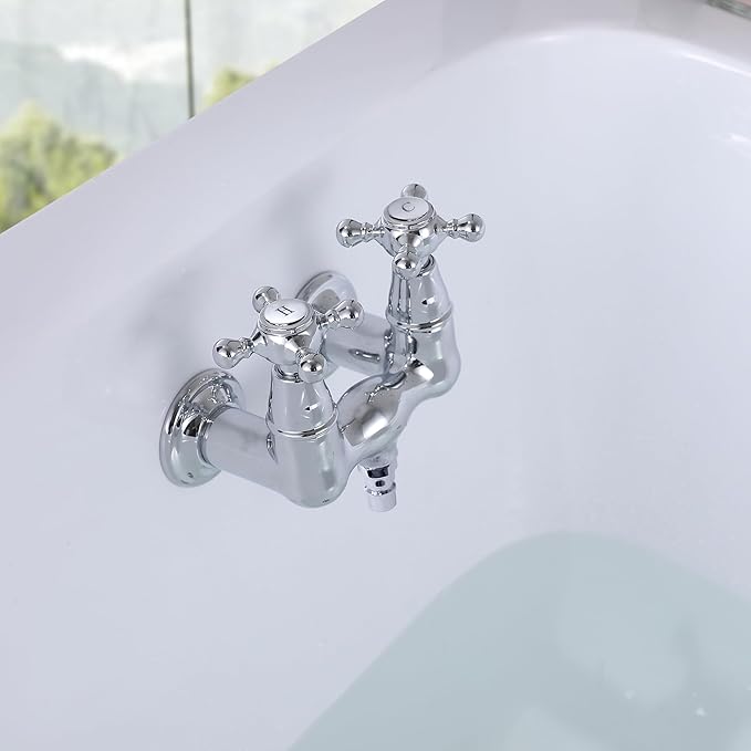 SUMERAIN Wall Mount Tub Faucet Vintage Leg Tub Filler 3-3/8 Inch Center High Flow Chrome