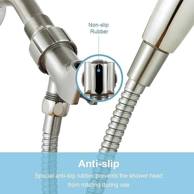 OFFO Shower Head Holder with Solid Metal Ball for Handheld Shower Head, Brushed Nickel Adjustable Shower Arm Mount for Connecting Shower Arm and Shower Hose, 1/2 in IPS Female Inlet and Male Outlet
