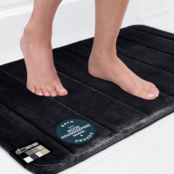 GORILLA GRIP Memory Foam Bath Mat, Soft Absorbent US Designed Bathroom Rug, Gripping Dots Machine Washable Bathmat, Cushioned Floor Mats, Shower Sink Rugs Room Décor Accessories, 30x20 Black