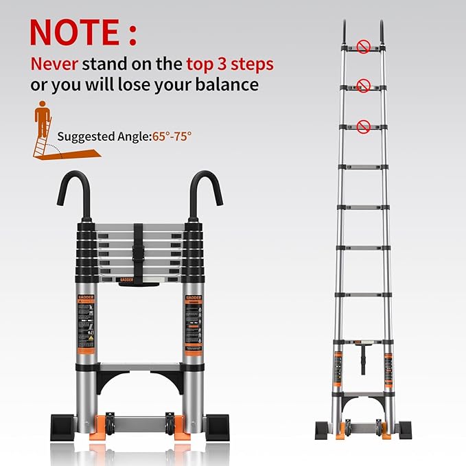 Telescoping Ladder,Aluminum Ladder with stabilizer bar,Lightweight Multi-Purpose Extension Ladder,Heavy Duty 330lbs Max Capacity,Collapsible for RV or Outdoor (16.5FT)