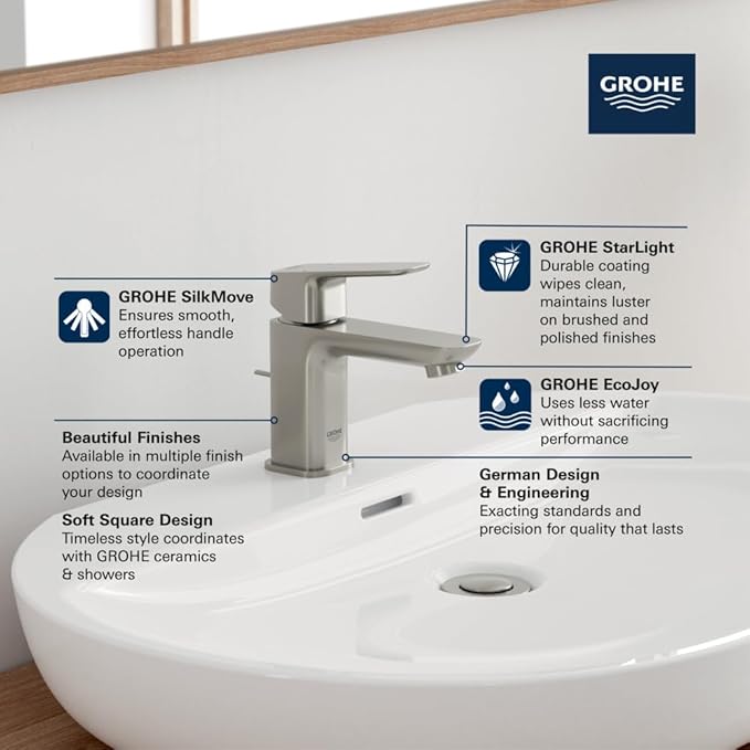 Grohe 101897EN00 Cubeo Single Hole Single Handle XS-Size Bathroom Faucet, 1.2 GPM, Brushed Nickel