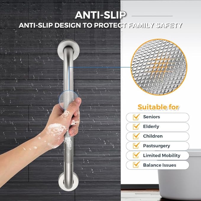 Grab Bars for Shower, 2 Pack 36-Inch Anti Slip Shower Handles for Elderly, Safety Shower Grab Bar, Stainless Steel Handicap Grab Bars for Bathroom,Toilet (Brushed Nickel, 1" Diameter)