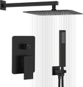 Gabrylly Shower System Black, Rainfall Shower Faucet Set Complete, 12" High-Pressure Stainless Steel Rain Showerhead with handheld Shower Spray Combo, 2 Way Valve Included, Matte Black