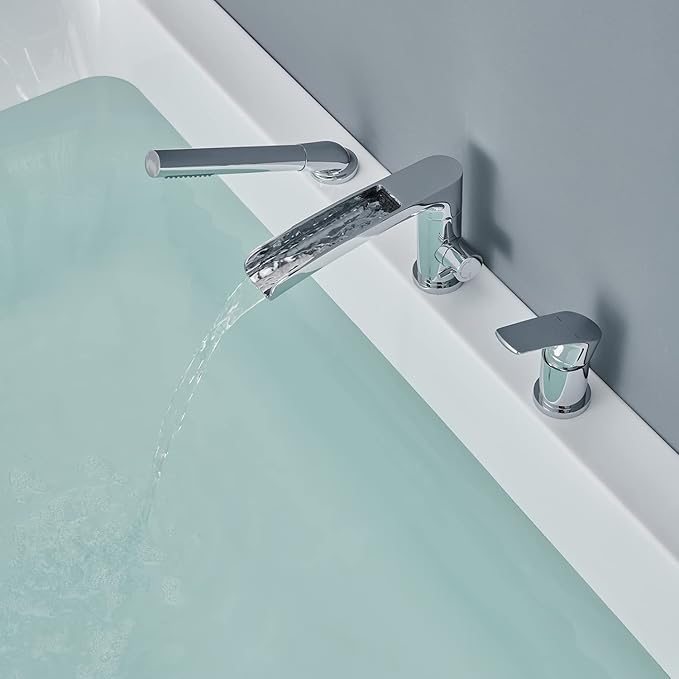 Waterfall Roman Tub Faucet Chrome Deck Mount Bathtub Faucets Brass Tub Filler Bathroom Faucets with Hand Shower