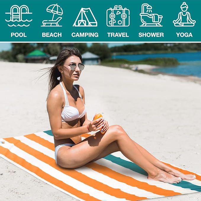 SUN CUBE Microfiber Beach Towel, Quick Dry Sand Free Beach Towel, Lightweight, Compact for Travel Swim Sports Camping, Packable Sand Resistant Towel Adult, Orange 60x30 Inches