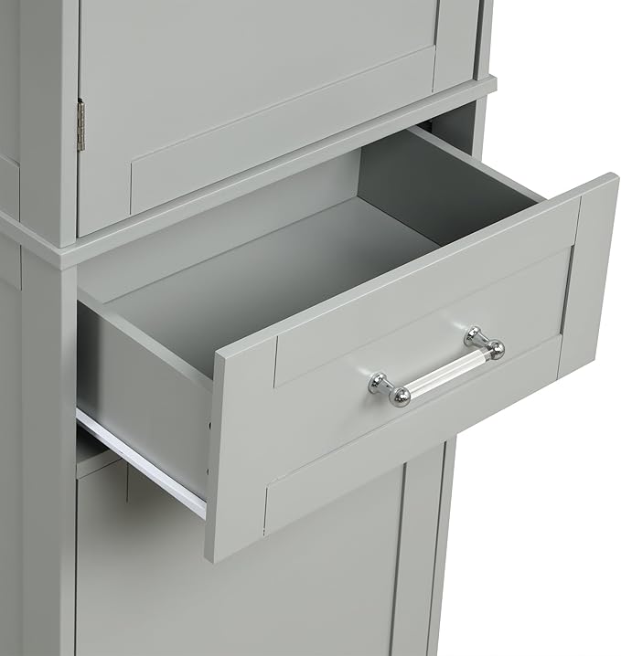 Favfurish 68" Tall Bathroom Storage Cabinet with Door and 2 Drawer,Modern Linen Cabinets w/Adjustable Shelf & Magnetic Door Stopper,Freestanding Organizer for Bath Room,Study,Office,Kitchen Grey