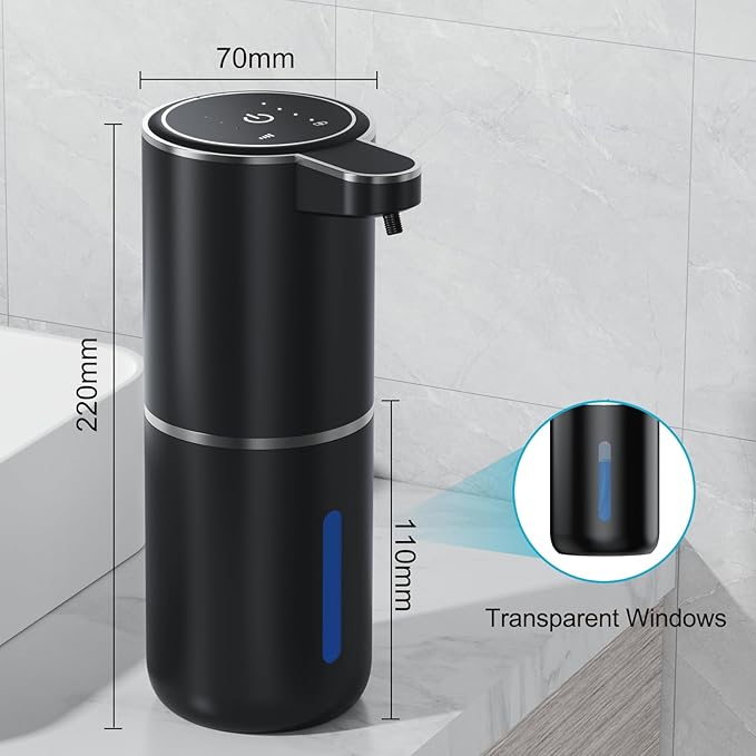 Automatic Soap Dispenser Touchless, 4-Level Adjustable 1200mAh, 12.8oz/380ml Wall or Countertop Mounted, Modern Electric Hand Soap Dispenser for Kitchen, Bathroom, Kids & Family - Black