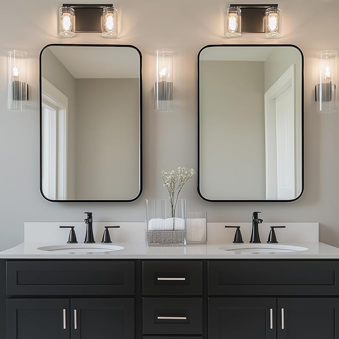 Antok Bathroom Mirror, 22"x30" Wall Mirror, Decorative Mirrors Vanity Mirror Aluminum Alloy Frame Contemporary Hanging Mirror for Living Room Bathroom Entryway, Black