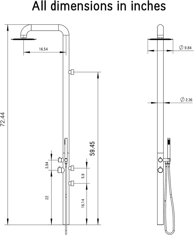 HEATGENE Outdoor Shower with Body Jets and Handheld, Wall-Mounted Shower Head for Outside/Poolside/Patio Drench Shower - Grey
