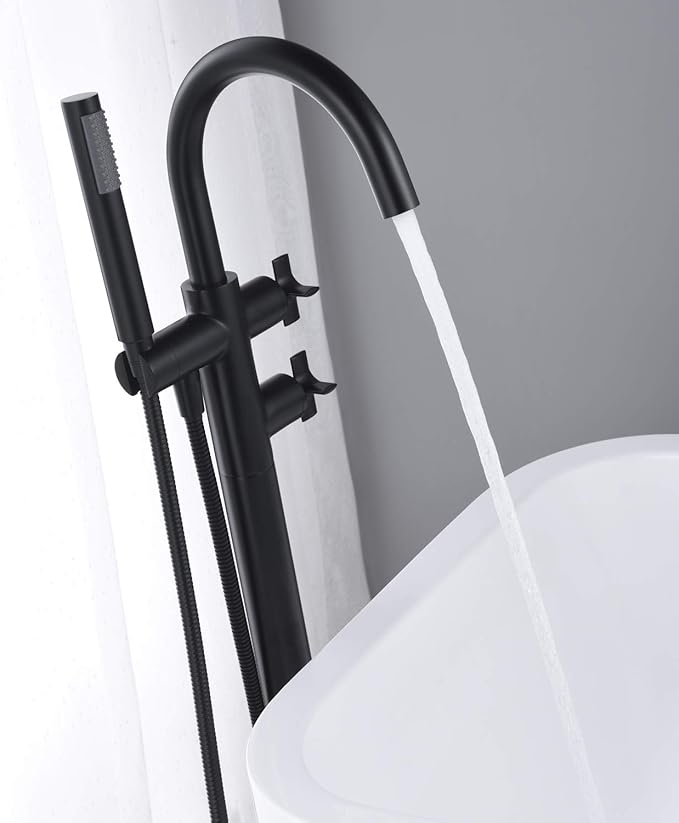 Freestanding Bathtub Faucet Tub Filler Black Floor Mount Brass Faucets with Hand Shower